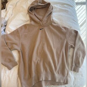 Nike Men’s Beige Crewneck Hoodie with Black Swoosh
